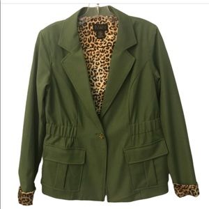 Iman olive green blazer with leopard liner